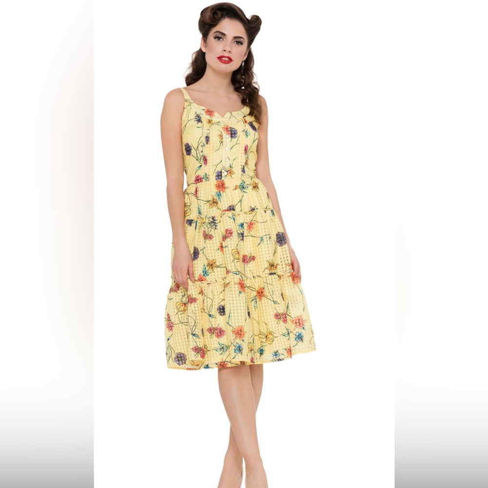 Voodoo Vixen Yellow Floral Midi Dress